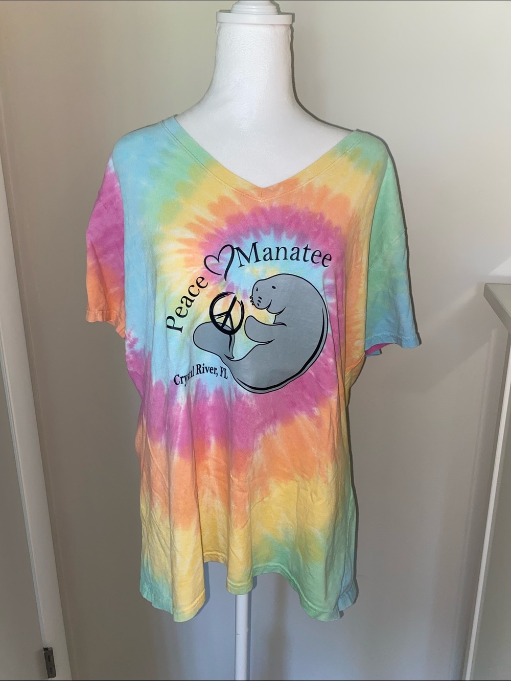 Port and Company Tie-Dye "Peace Manatee" Short Sleeve Tee - Pastel Rainbow